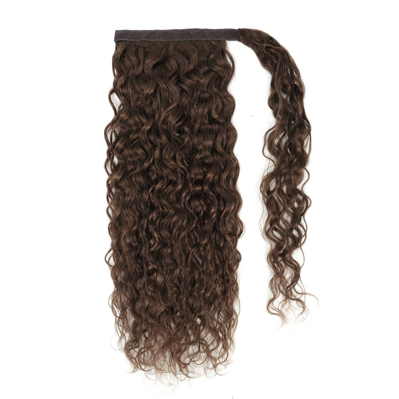 Curly Ponytail Human Hair Extensions #4 Chestnut Brown