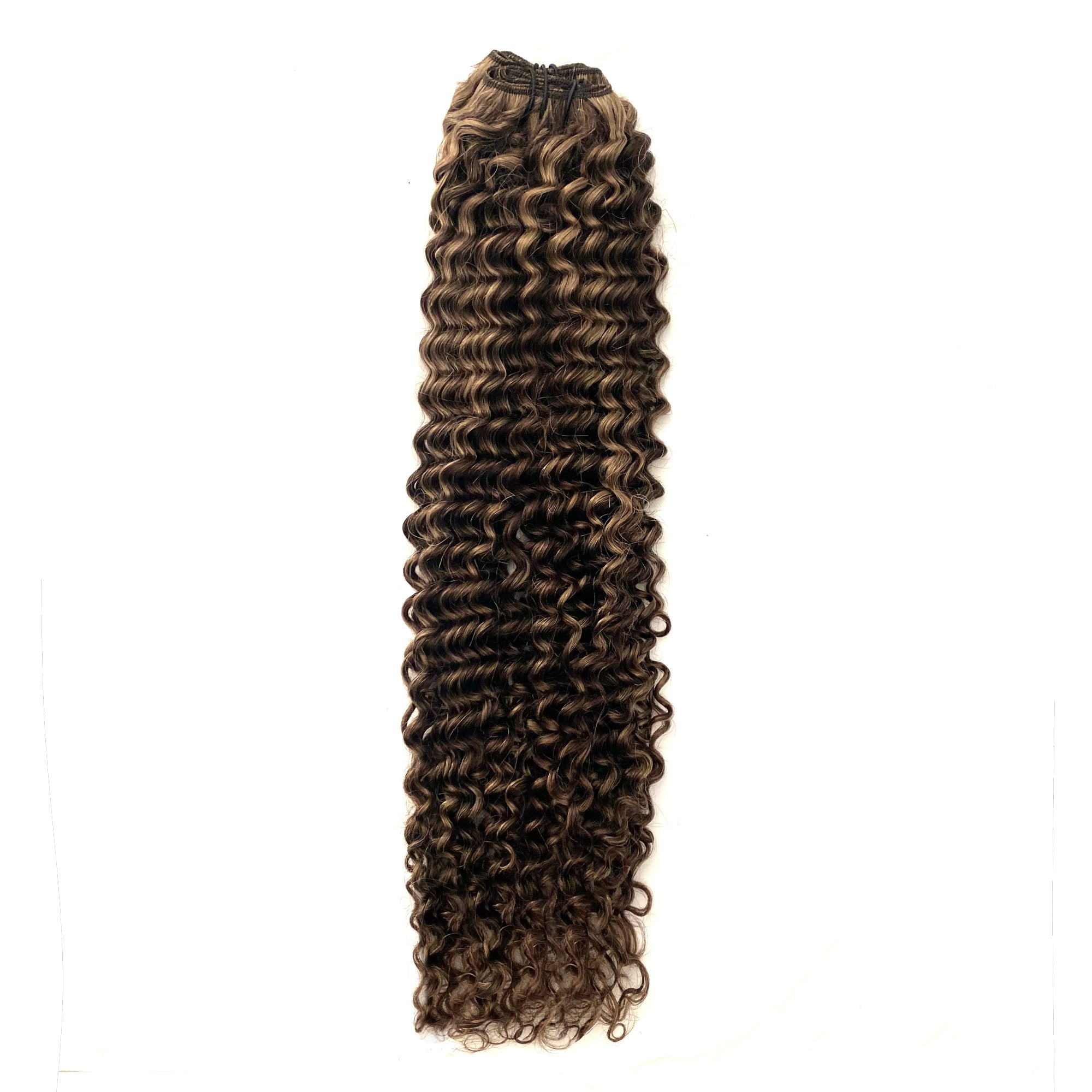 Weft Curly Hair Extensions 3C 25" - #2/16 Dark Brown and Natural Blonde Highlights