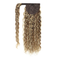 Curly Ponytail Human Hair Extensions #8/60 Ash Brown and Platinum Blonde