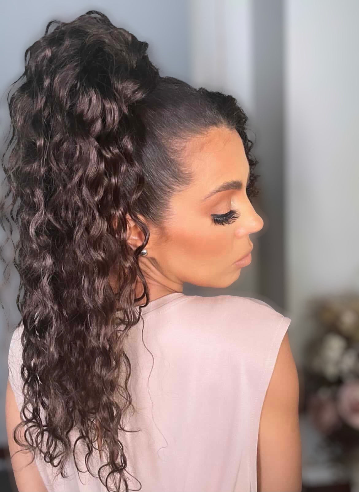 Curly Ponytail Human Hair Extensions #8/22 Ash Brown & Sandy Blonde Mix
