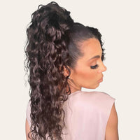 Curly Ponytail Human Hair Extensions #2/10 Dark Brown and Caramel Mix