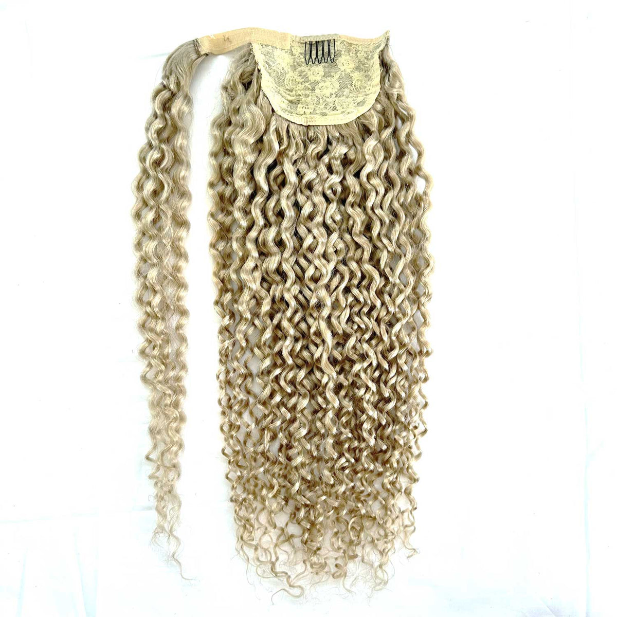 Curly Ponytail Human Hair Extensions #1001 Pearl Blonde