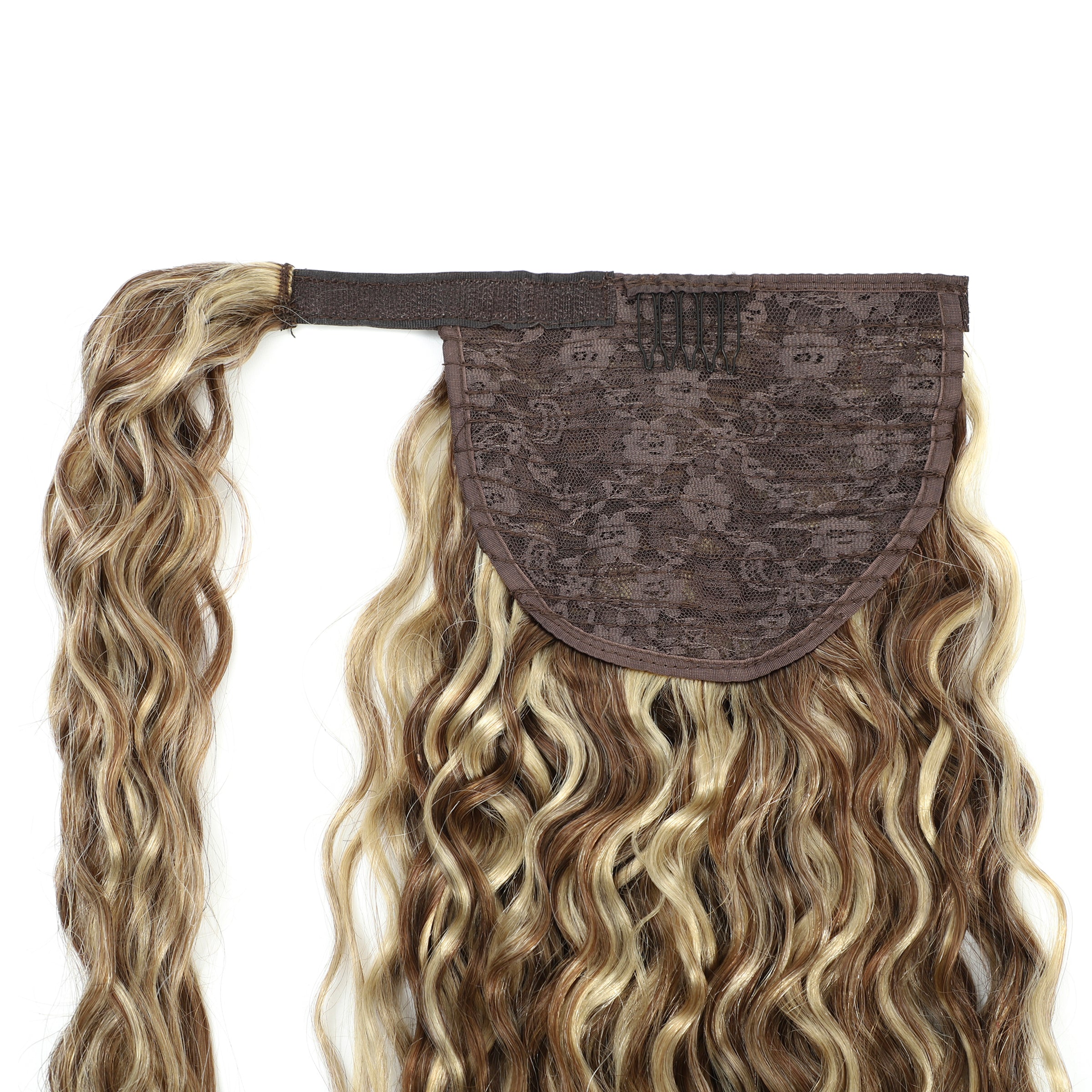 Curly Ponytail Human Hair Extensions #8/60 Ash Brown and Platinum Blonde