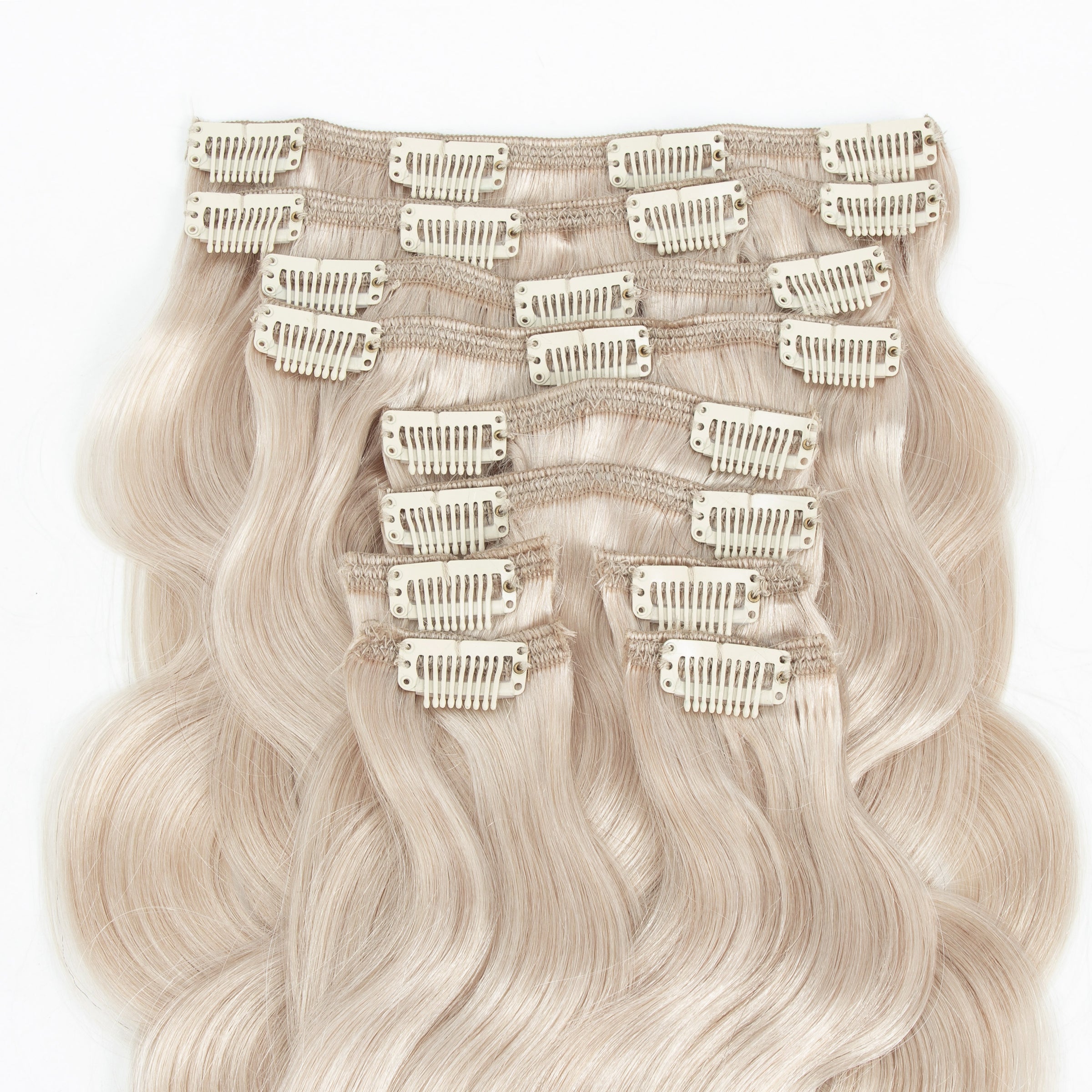 Clip In Wavy Human Hair Extensions #1001 Pearl Blonde 22"