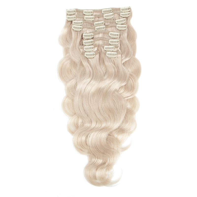 Clip In Wavy Human Hair Extensions #1001 Pearl Blonde 22"