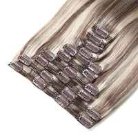 Clip In Hair Extensions #8/60 Ash Brown and Platinum Blonde 17"