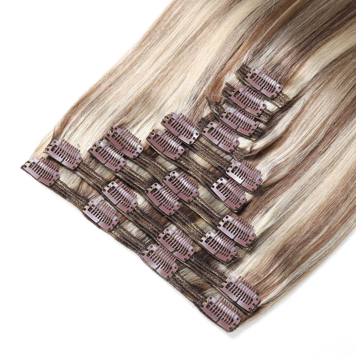 Clip In Hair Extensions #6/60 Medium Brown and Platinum Blonde Mix 17"