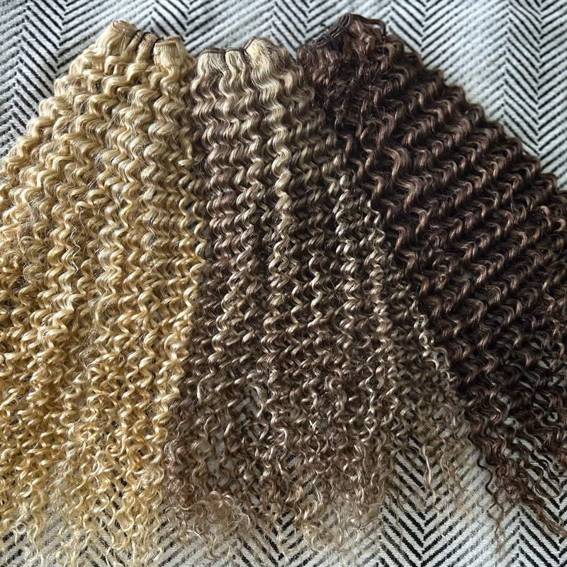 Weft Curly Hair Extensions 3C 25" - #18a/60 Ash and Platinum Blonde Mix
