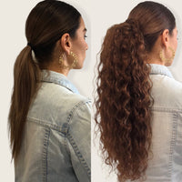 Curly Ponytail Human Hair Extensions #8/22 Ash Brown & Sandy Blonde Mix